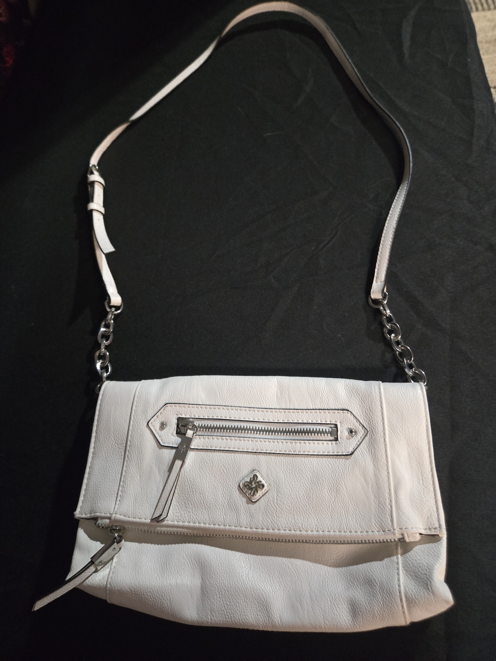 Simply Vera Vera Wang White Foldover Crossbody Bag with Silver Hardware